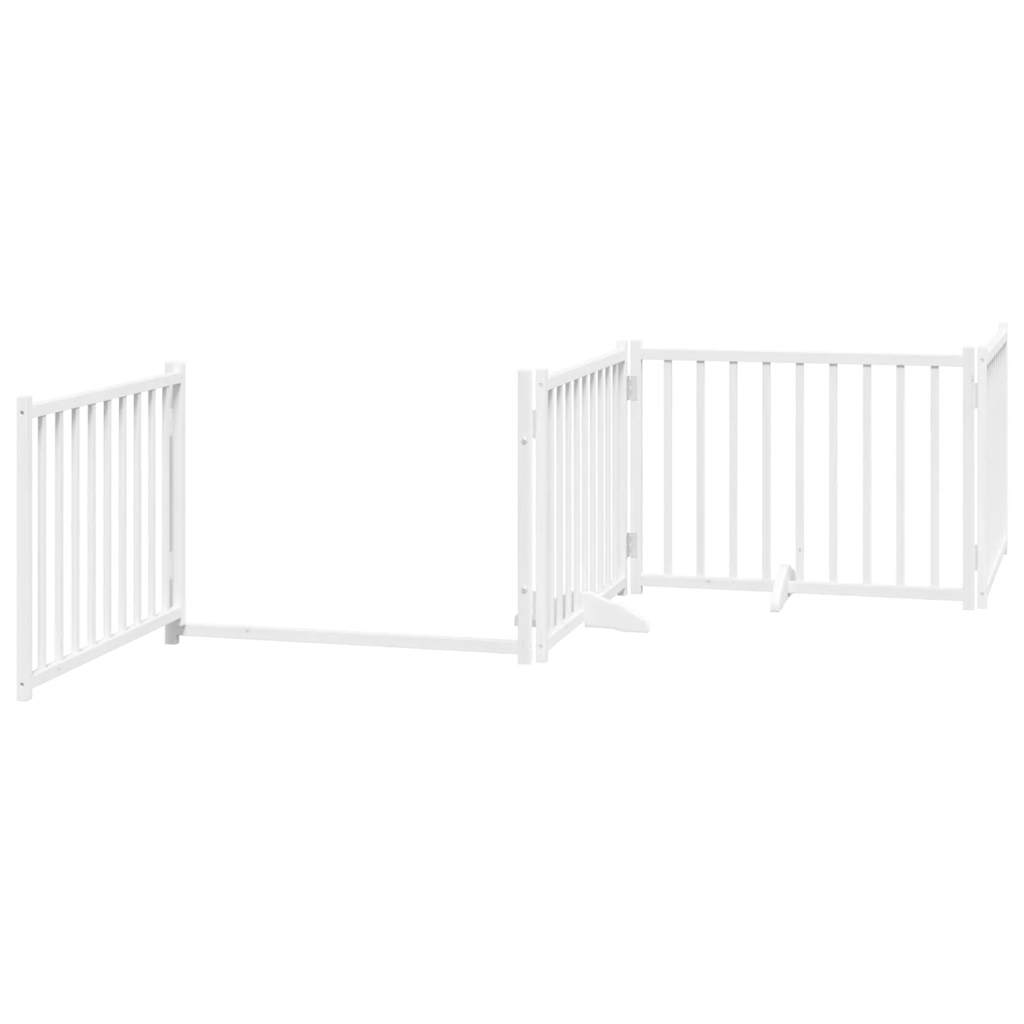 vidaXL Dog Gate with Door Foldable 4 Panels White 320 cm Solid Wood Fir