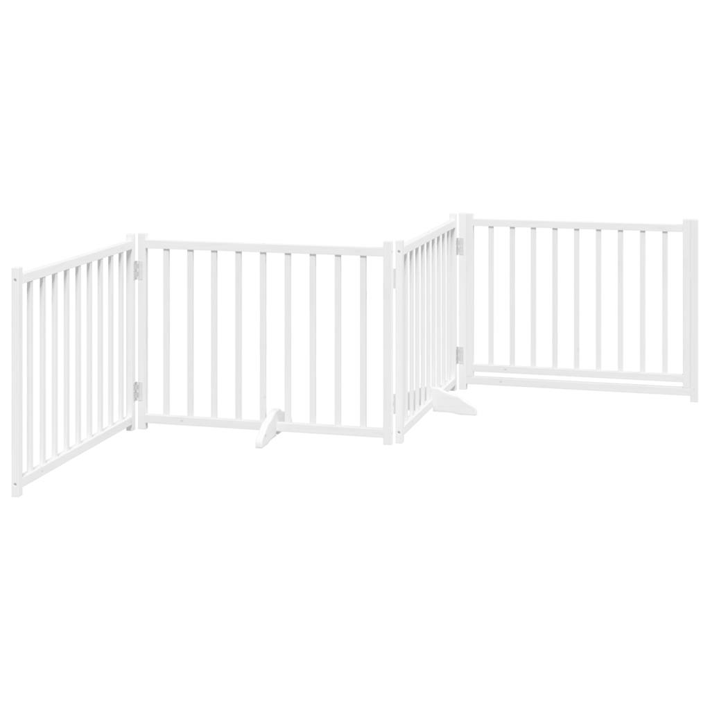 vidaXL Dog Gate with Door Foldable 4 Panels White 320 cm Solid Wood Fir