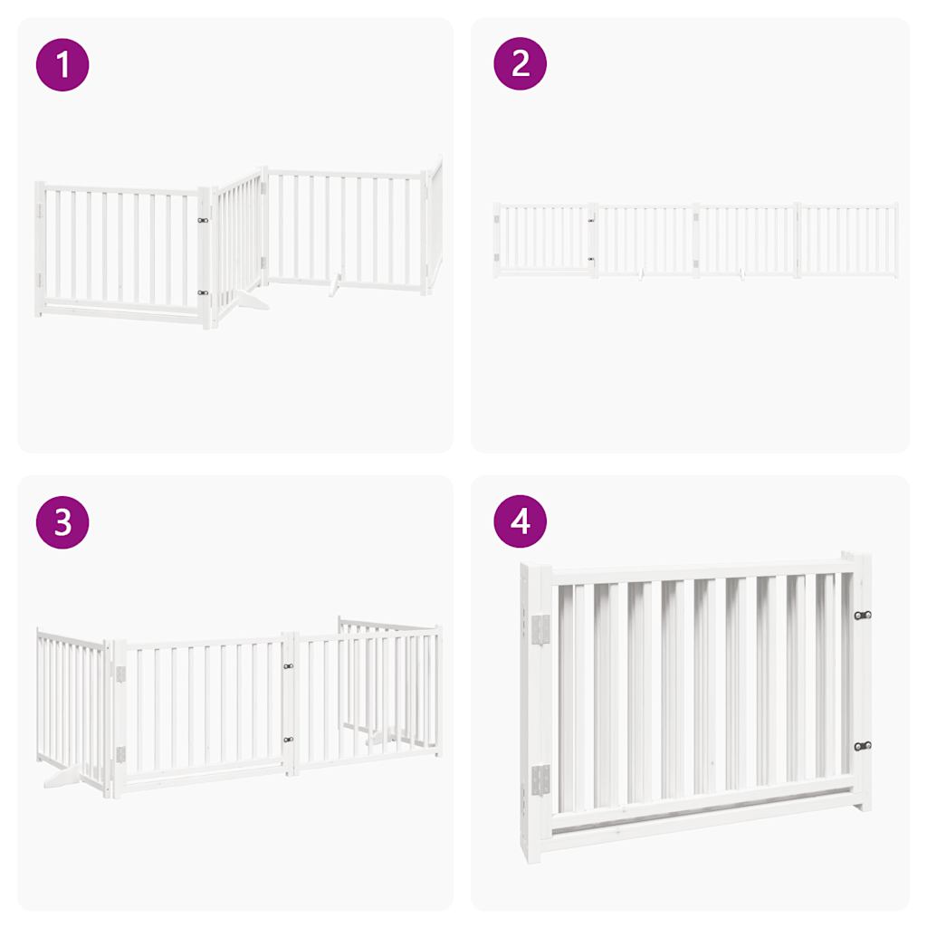 vidaXL Dog Gate with Door Foldable 4 Panels White 320 cm Solid Wood Fir