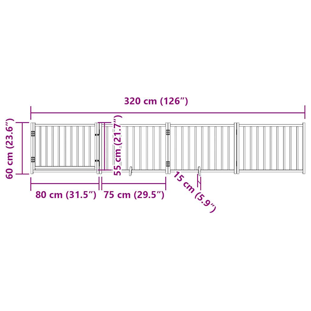 vidaXL Dog Gate with Door Foldable 4 Panels White 320 cm Solid Wood Fir