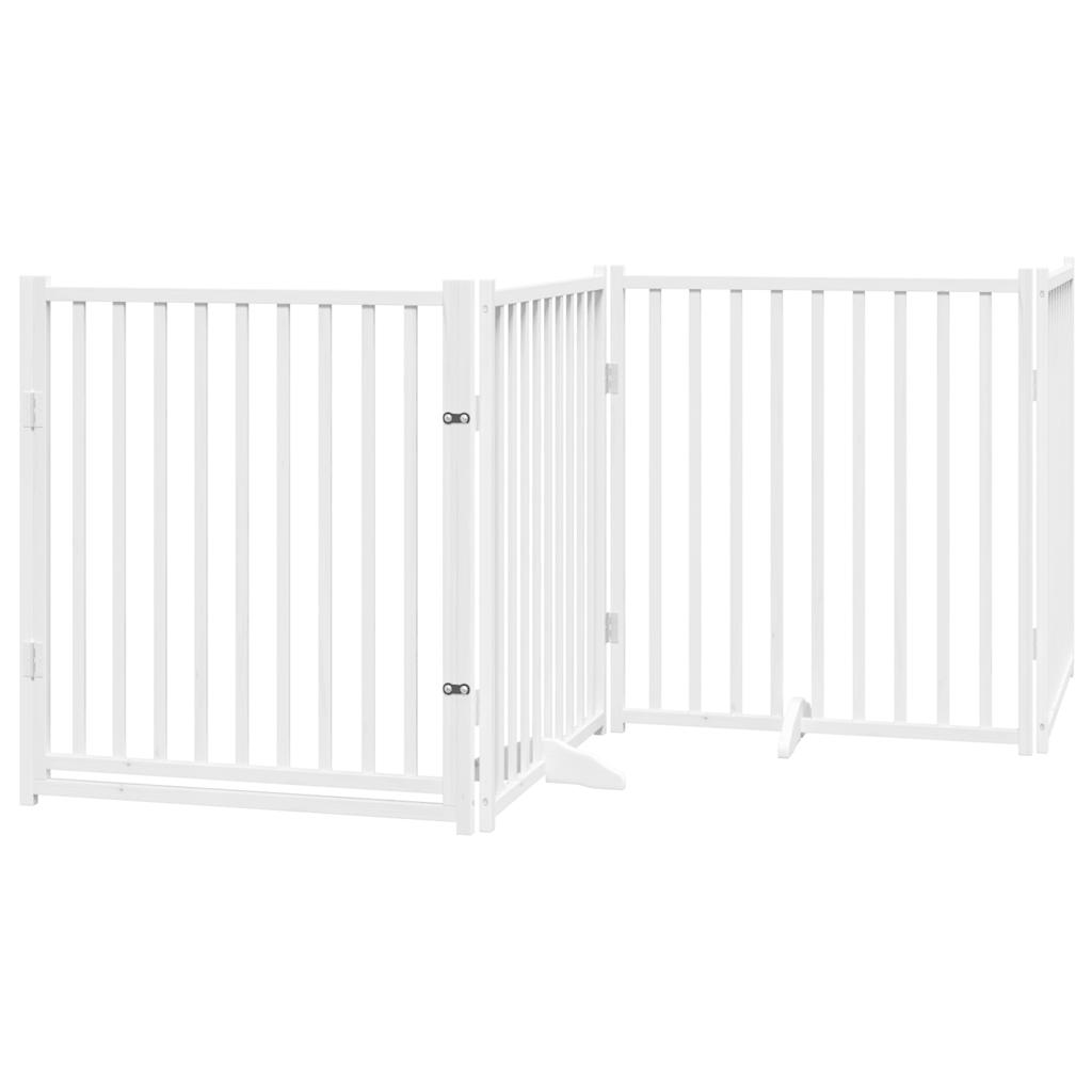 vidaXL Dog Gate with Door Foldable 4 Panels White 320 cm Solid Wood Fir