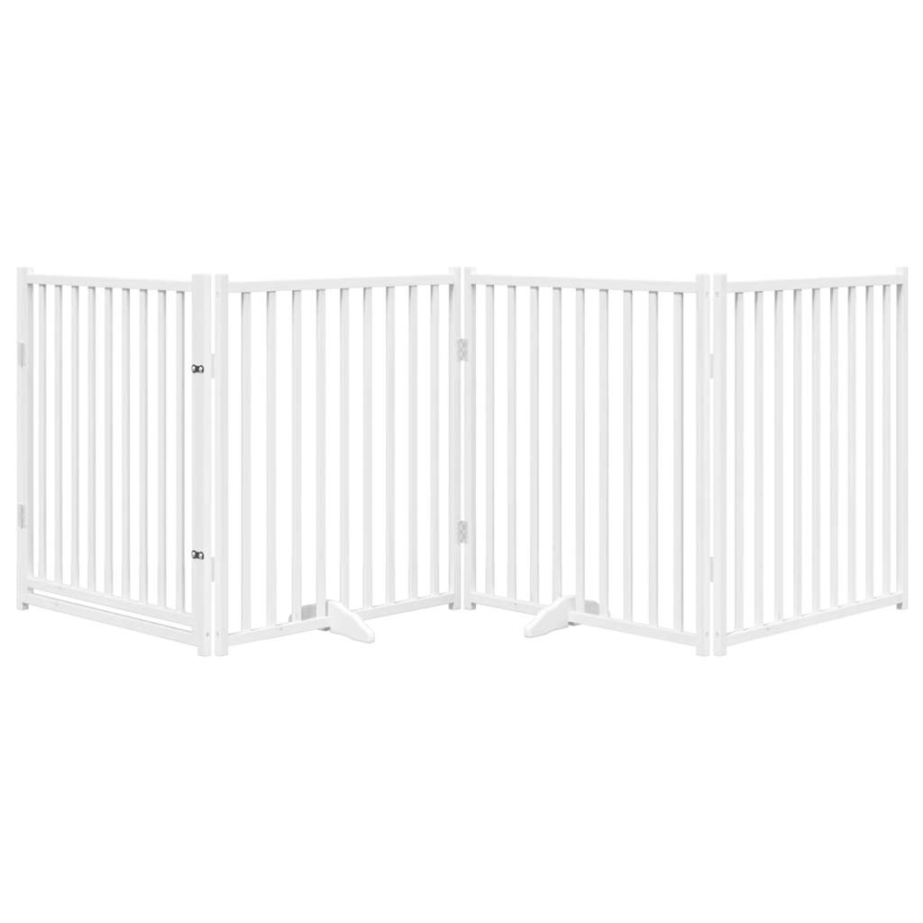 vidaXL Dog Gate with Door Foldable 4 Panels White 320 cm Solid Wood Fir