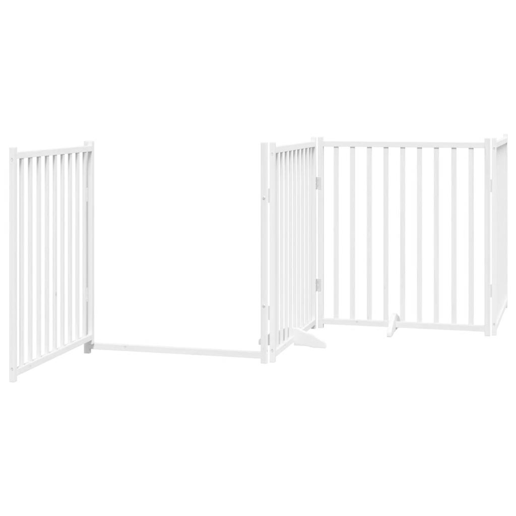 vidaXL Dog Gate with Door Foldable 4 Panels White 320 cm Solid Wood Fir