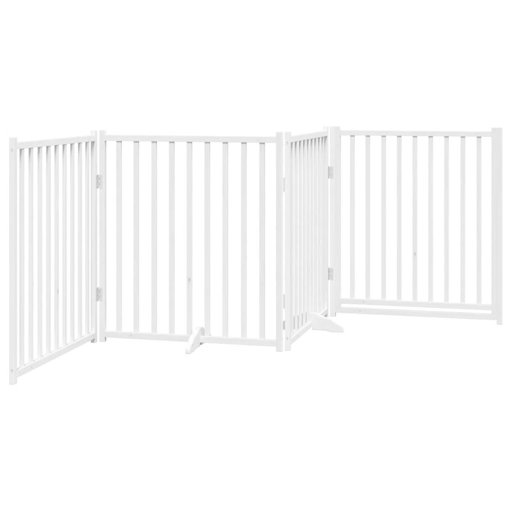 vidaXL Dog Gate with Door Foldable 4 Panels White 320 cm Solid Wood Fir