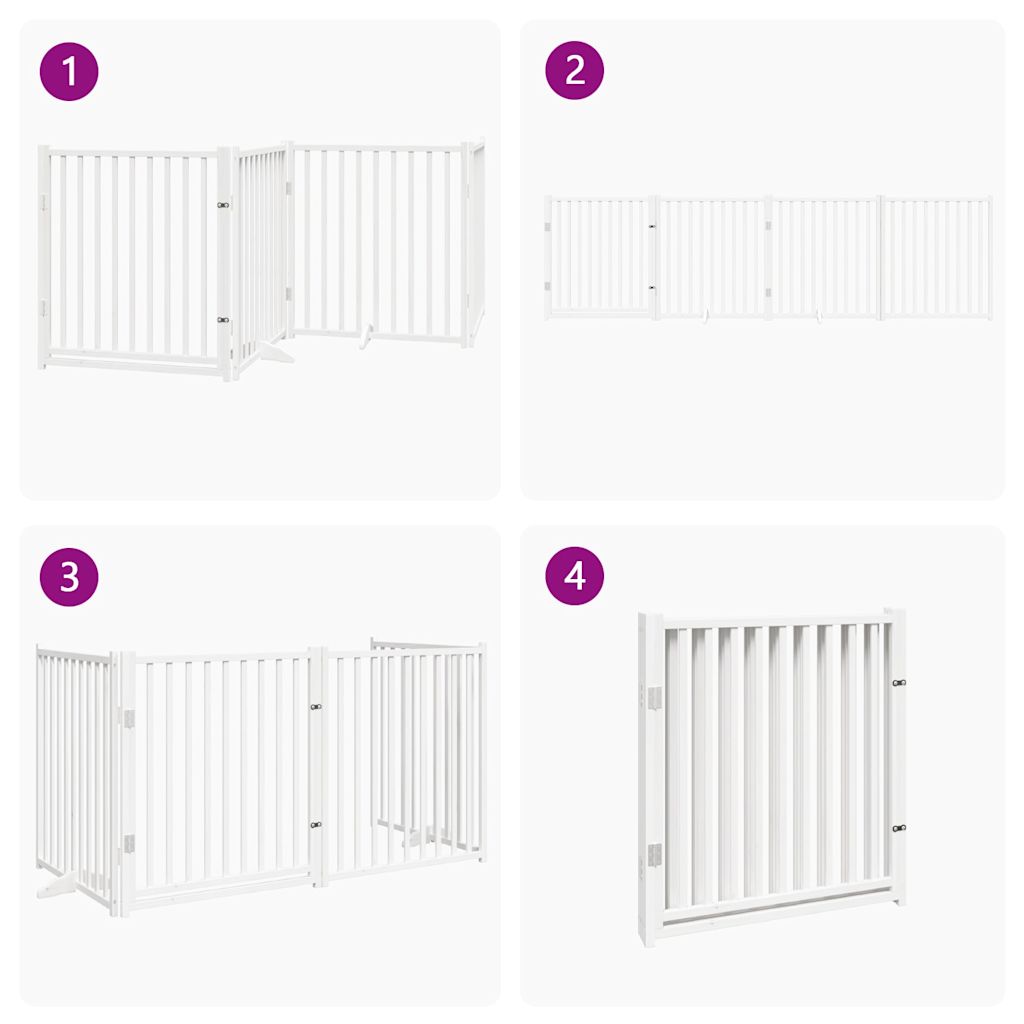 vidaXL Dog Gate with Door Foldable 4 Panels White 320 cm Solid Wood Fir