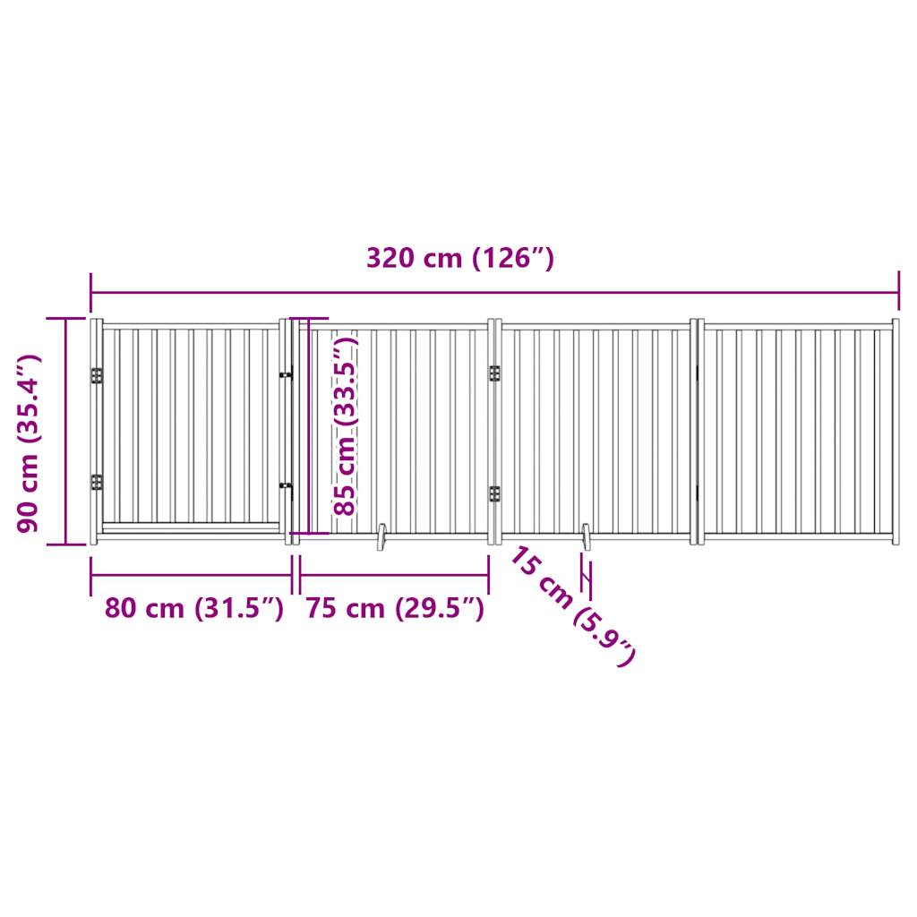 vidaXL Dog Gate with Door Foldable 4 Panels White 320 cm Solid Wood Fir