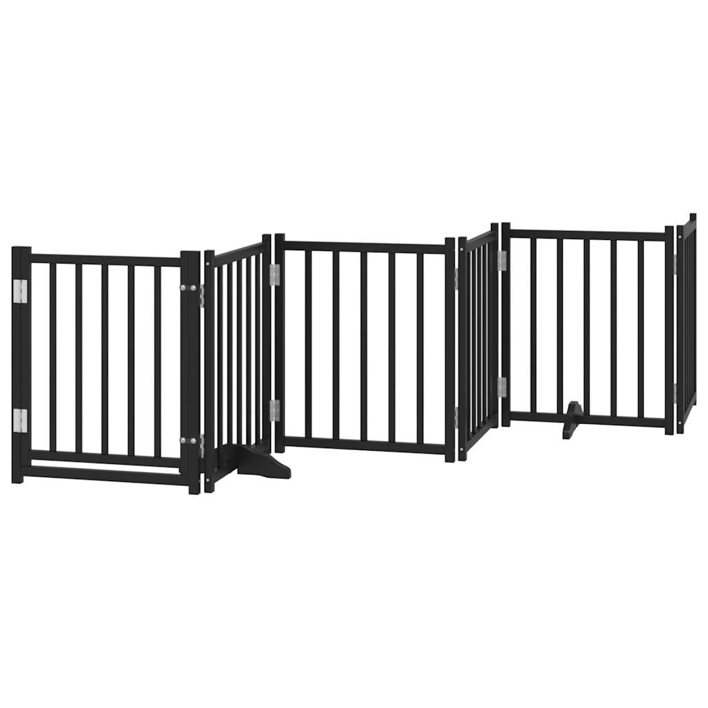 Dog Gate with Door Foldable 6 Panels Black 300 cm Solid Wood Fir