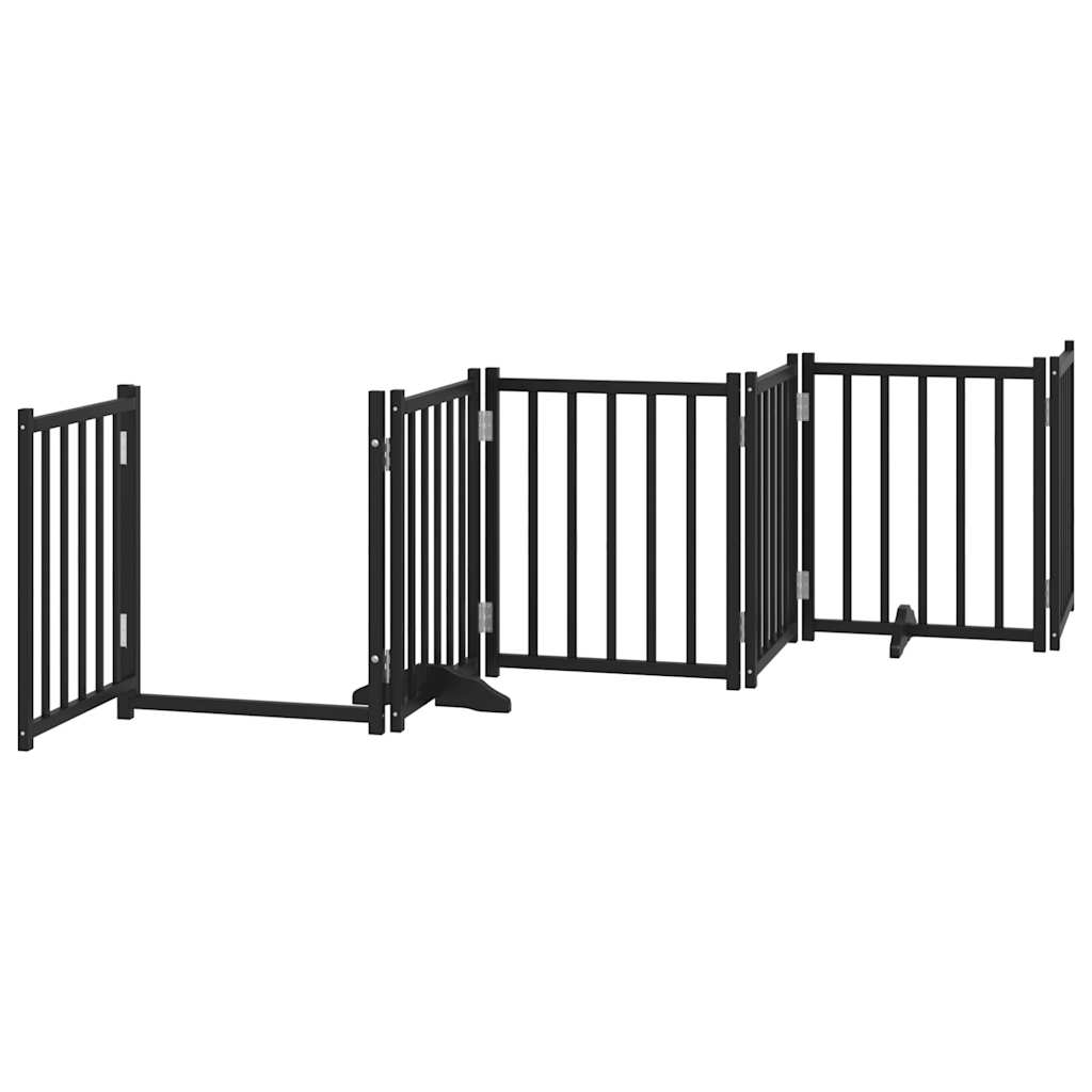 Dog Gate with Door Foldable 6 Panels Black 300 cm Solid Wood Fir