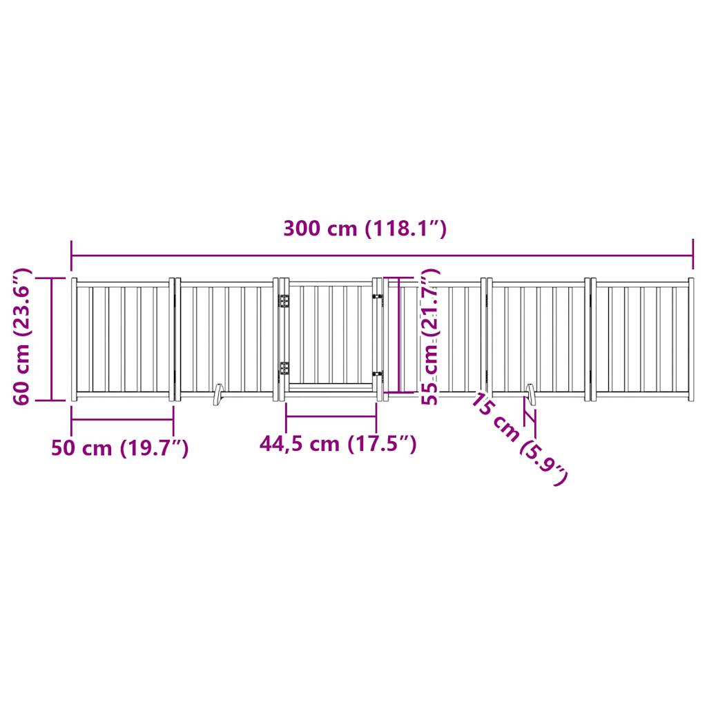 Dog Gate with Door Foldable 6 Panels Black 300 cm Solid Wood Fir