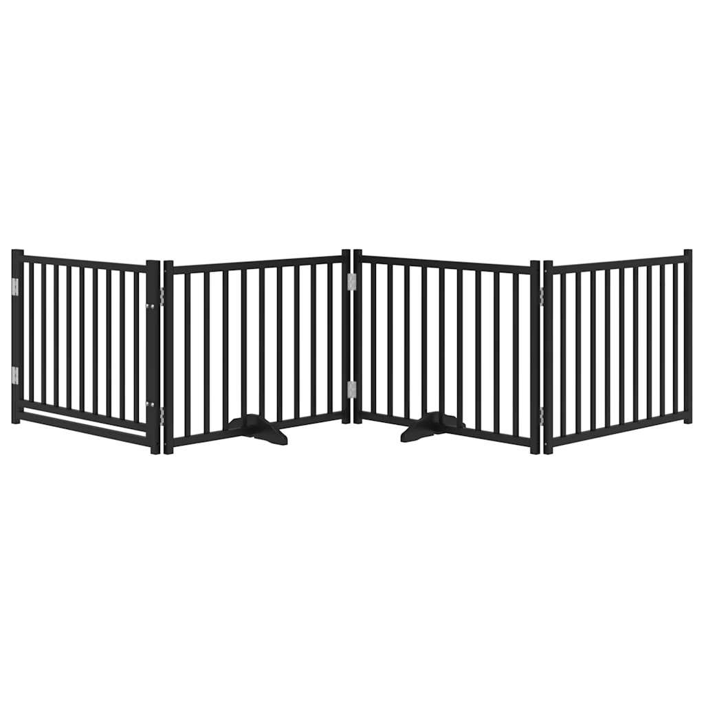 Dog Gate with Door Foldable 4 Panels Black 320 cm Solid Wood Fir
