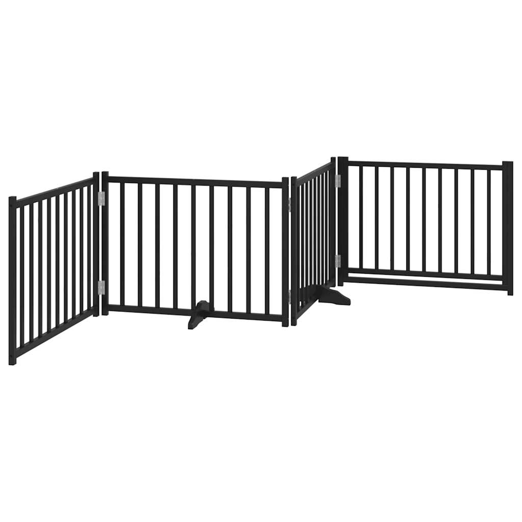 Dog Gate with Door Foldable 4 Panels Black 320 cm Solid Wood Fir