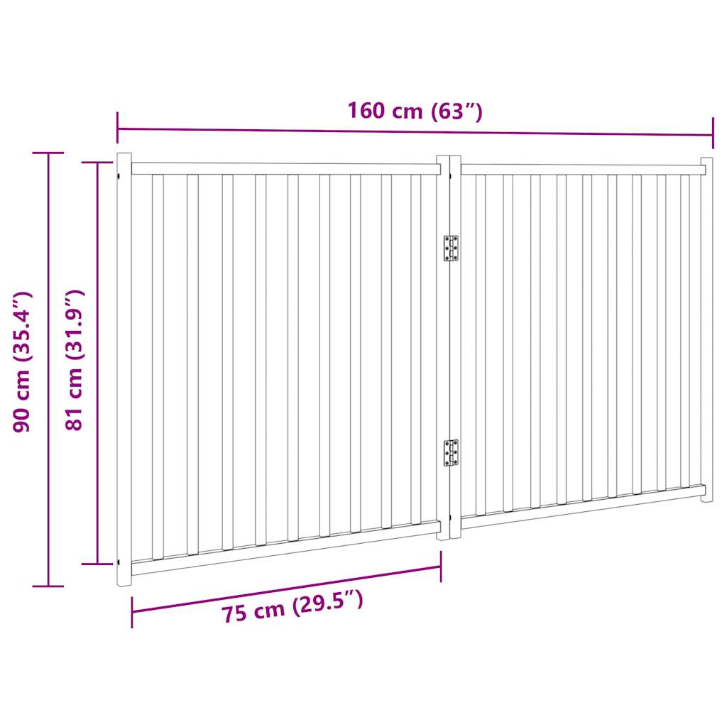 vidaXL Dog Gate Foldable 2 Panels Black 160 cm Solid Wood Fir