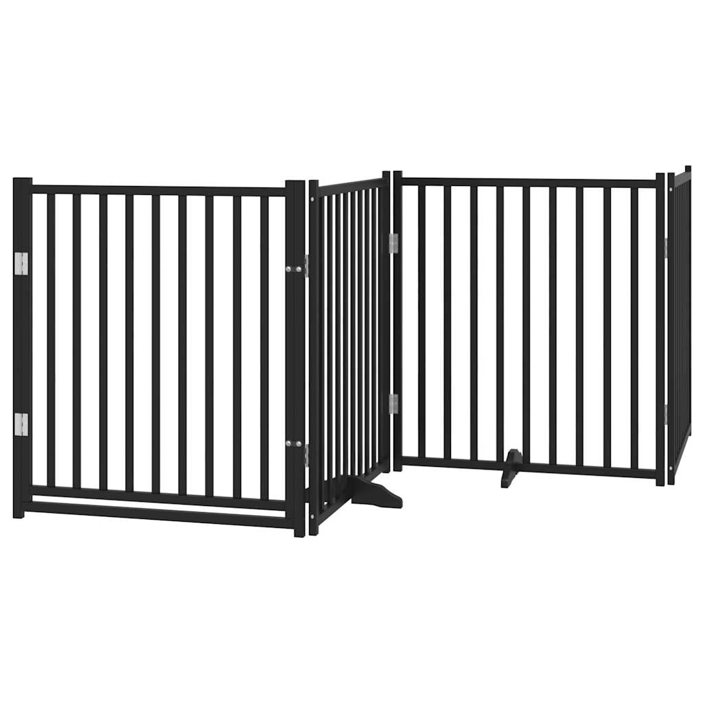 Dog Gate with Door Foldable 4 Panels Black 320cm Solid Wood Fir