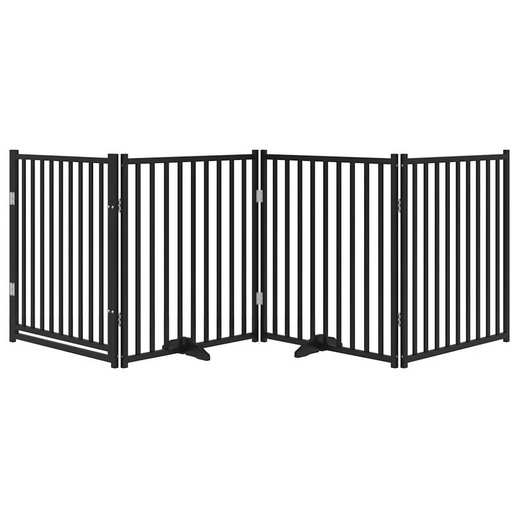 Dog Gate with Door Foldable 4 Panels Black 320cm Solid Wood Fir