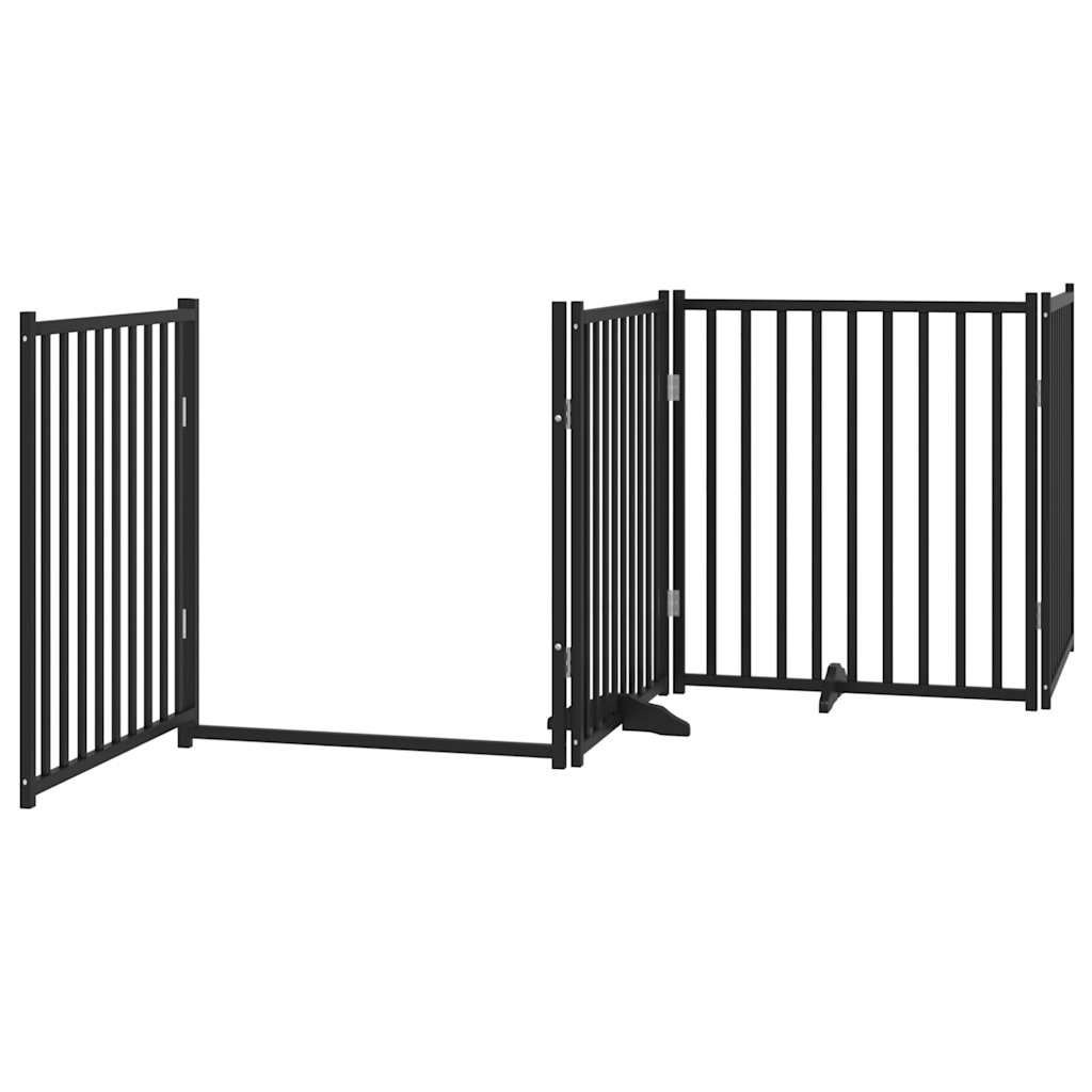 Dog Gate with Door Foldable 4 Panels Black 320cm Solid Wood Fir