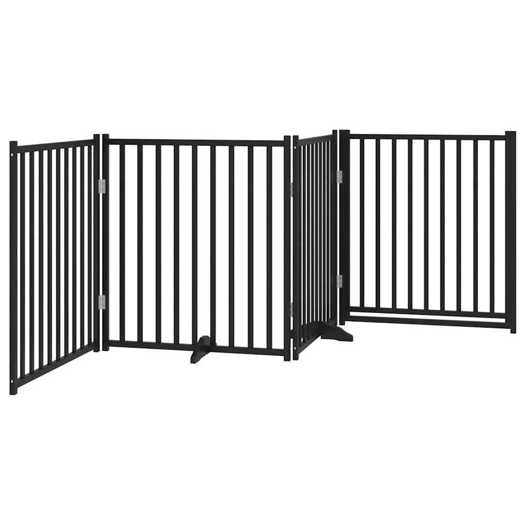 Dog Gate with Door Foldable 4 Panels Black 320cm Solid Wood Fir