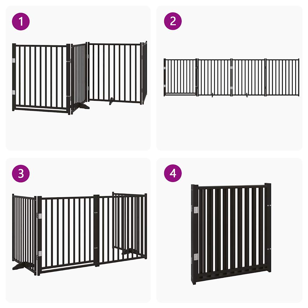 Dog Gate with Door Foldable 4 Panels Black 320cm Solid Wood Fir
