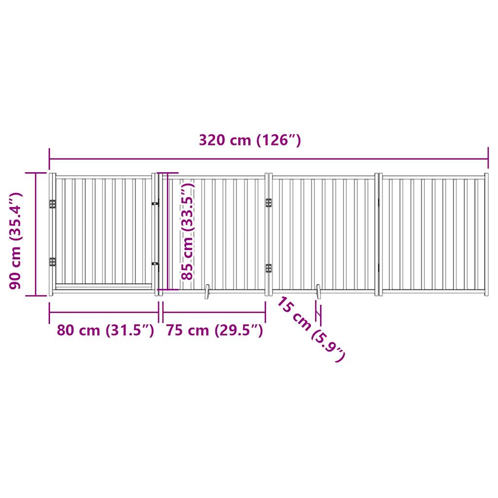 vidaXL Dog Gate with Door Foldable 4 Panels Black 320 cm Solid Wood Fir