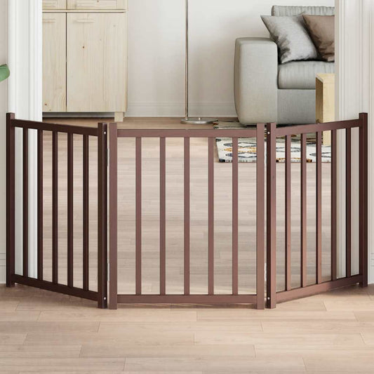 Dog Gate Foldable 3 Panels Brown Oak 150 cm Solid Wood Fir