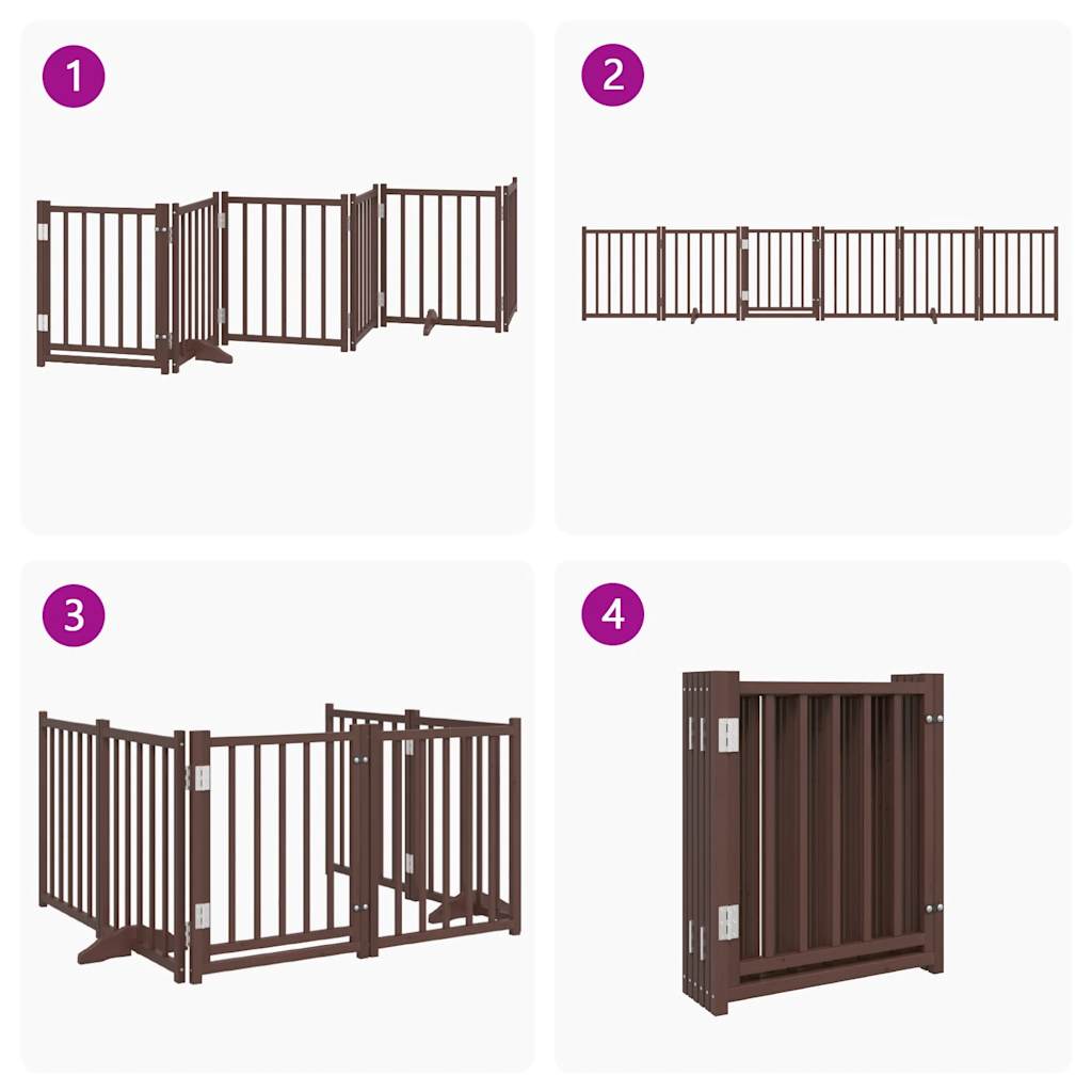Dog Gate with Door Foldable 6 Panels Brown Oak 300 cm