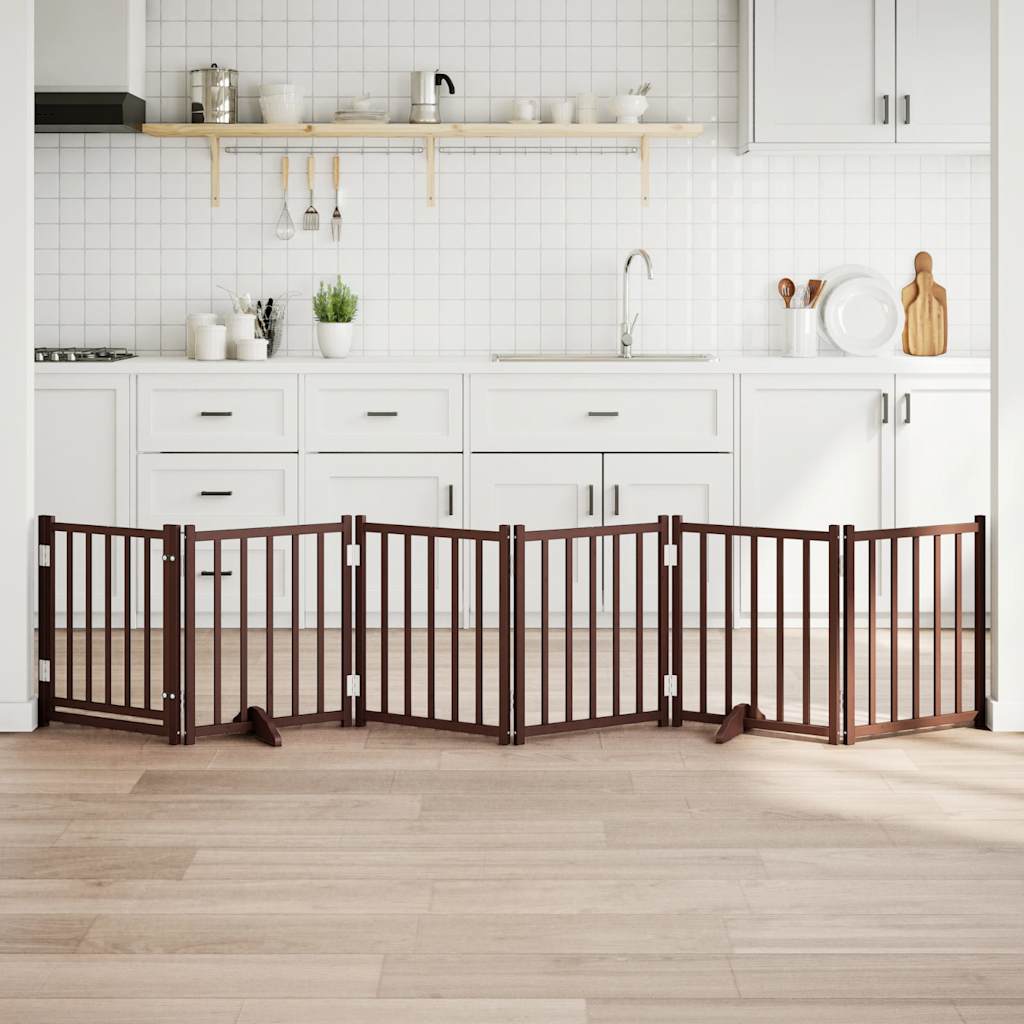 Dog Gate with Door Foldable 6 Panels Brown Oak 300 cm