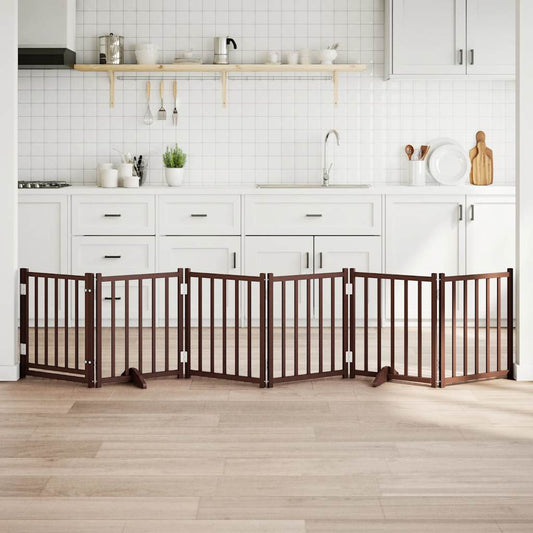 Dog Gate with Door Foldable 6 Panels Brown Oak 300 cm