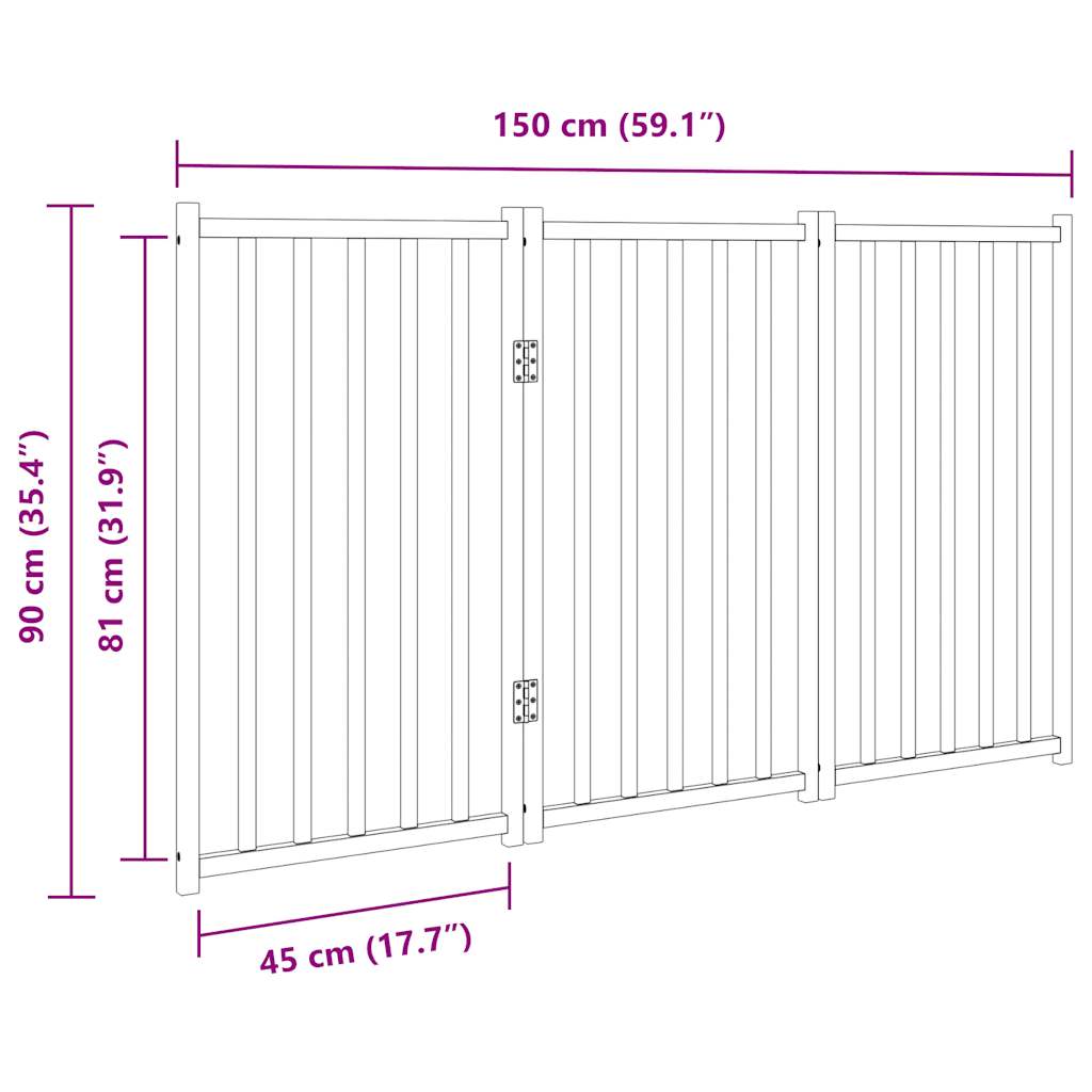 Dog Gate Foldable 3 Panels Brown Oak 150 cm Solid Wood Fir