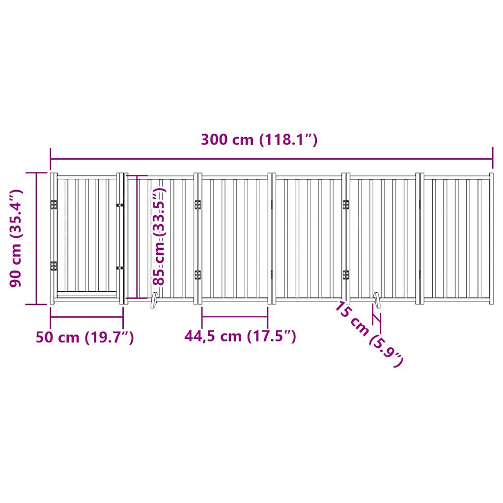 vidaXL Dog Gate with Door Foldable 6 Panels Brown Oak 300 cm Solid Wood Fir