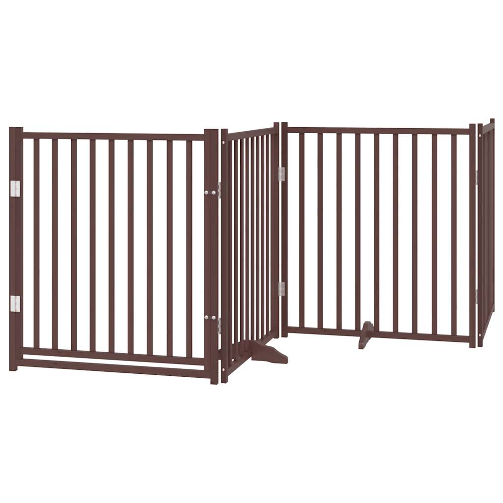 Dog Gate with Door Foldable 4 Panels Brown Oak 320 cm Solid Wood Fir