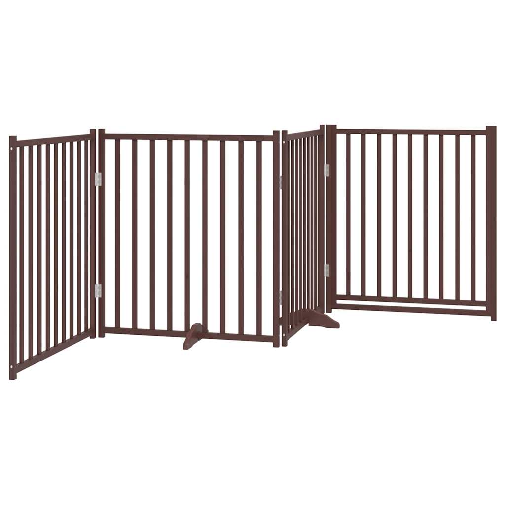 Dog Gate with Door Foldable 4 Panels Brown Oak 320 cm Solid Wood Fir
