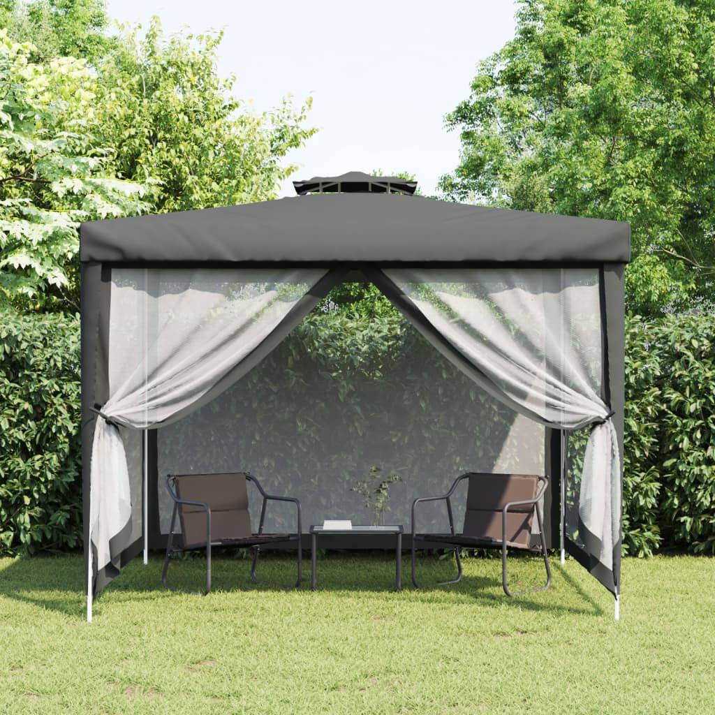 vidaXL Gazebo with Double Roof Anthracite 3x3x2.68 m Fabric