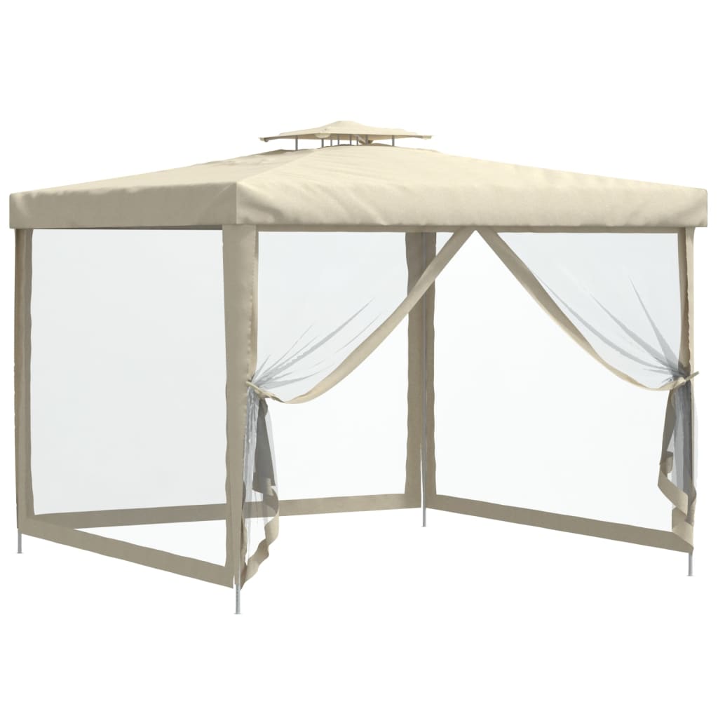 vidaXL Gazebo with Double Roof Cream 3x3x2.68 m Fabric