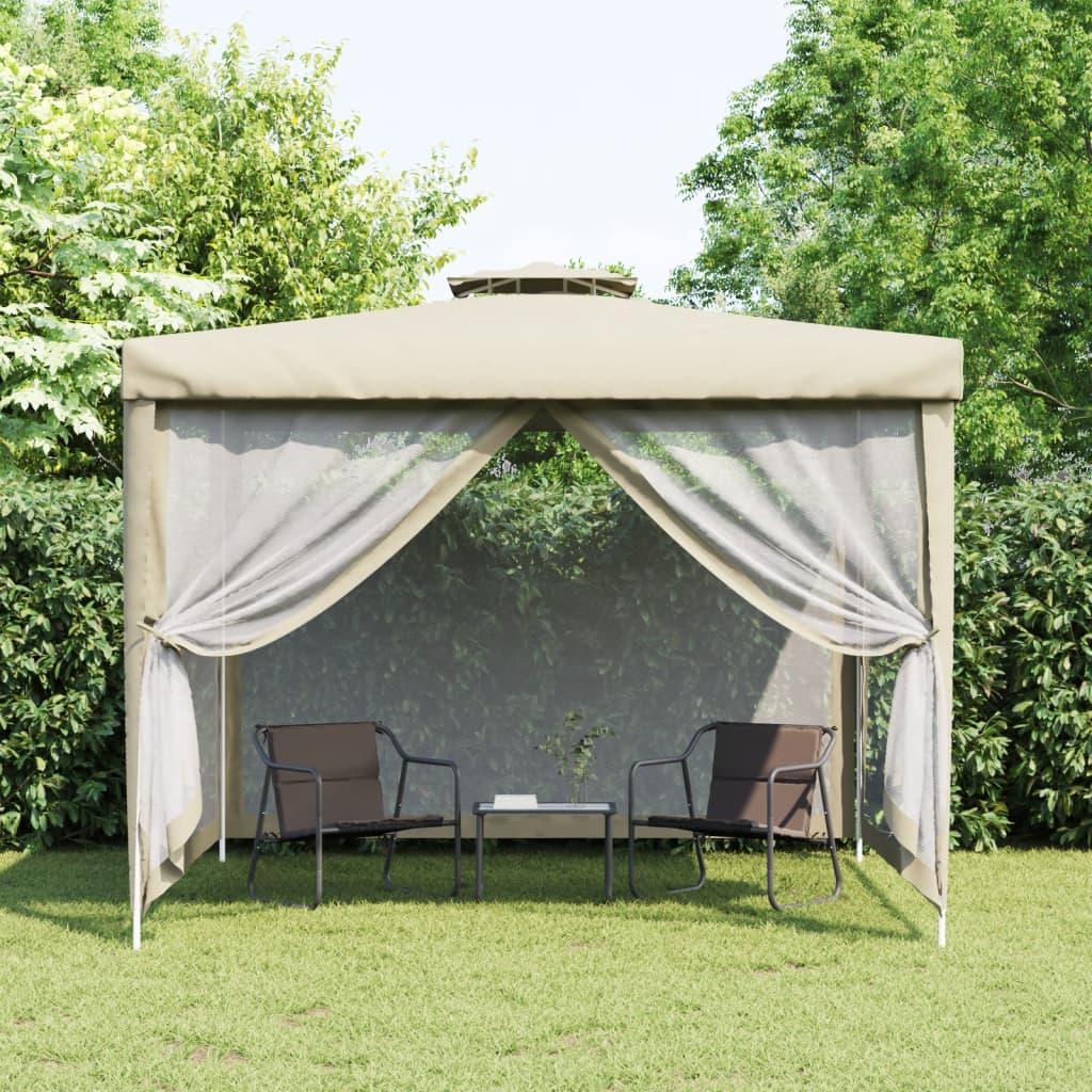 vidaXL Gazebo with Double Roof Cream 3x3x2.68 m Fabric