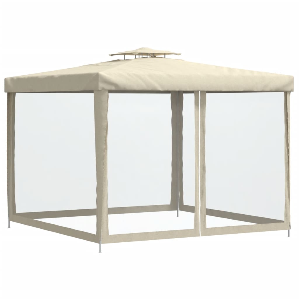 vidaXL Gazebo with Double Roof Cream 3x3x2.68 m Fabric