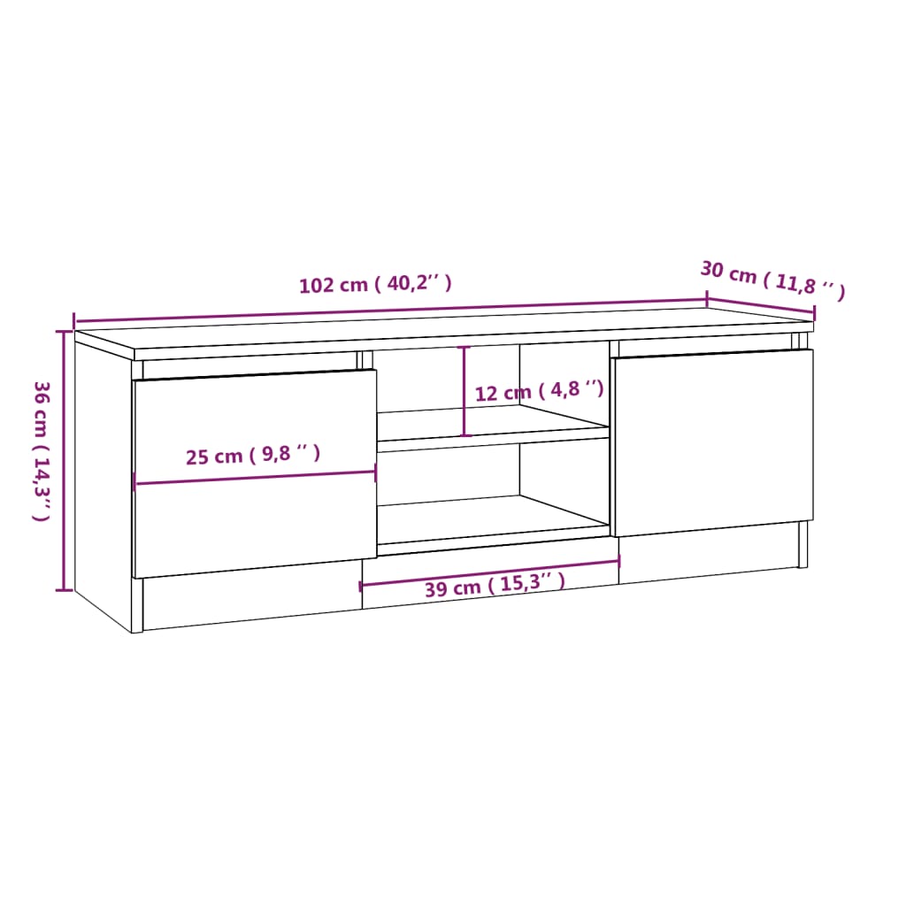 vidaXL TV Cabinet with Door Black 102x30x36 cm