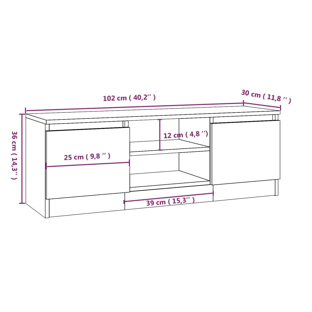 vidaXL TV Cabinet with Door Concrete Grey 102x30x36 cm