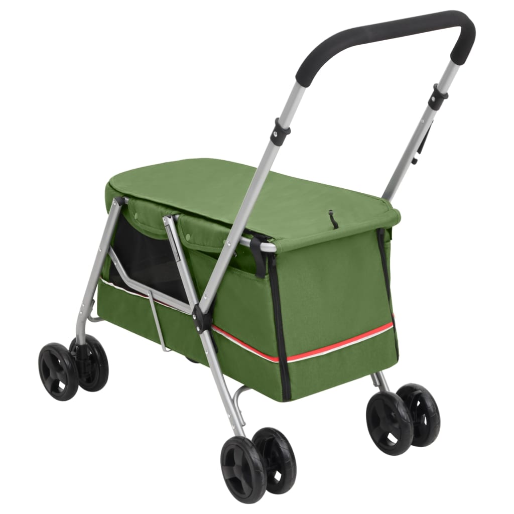 vidaXL Folding Dog Stroller Green 100x49x96 cm Linen Fabric