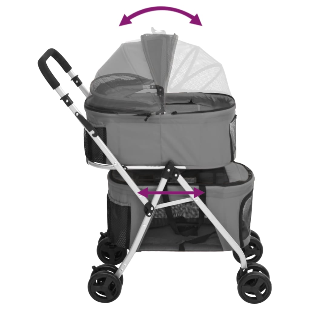 2-Layers Folding Dog Stroller Grey 83x48x97 cm Oxford Fabric