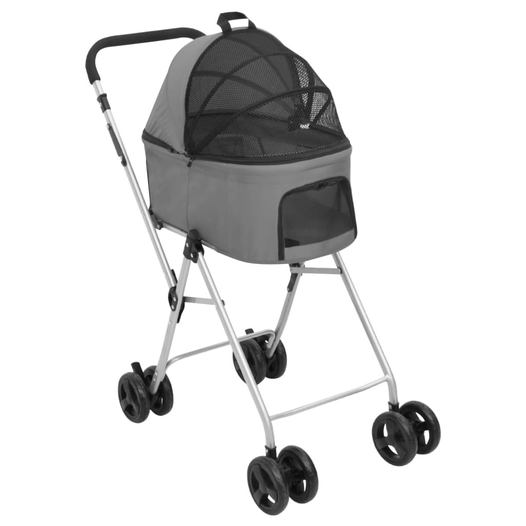 2-Layers Folding Dog Stroller Grey 83x48x97 cm Oxford Fabric