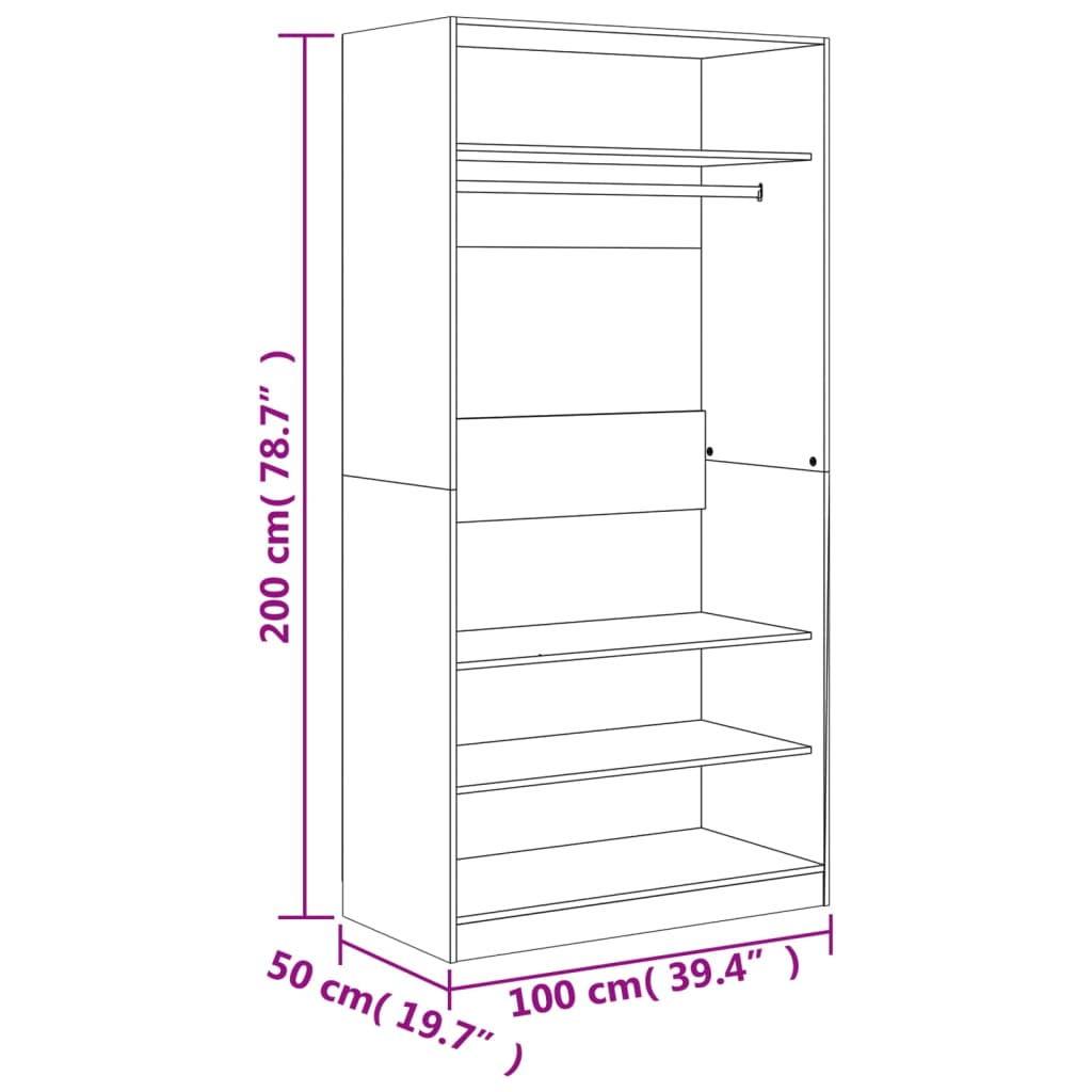 vidaXL Wardrobe Smoked Oak 100x50x200 cm Engineered Wood