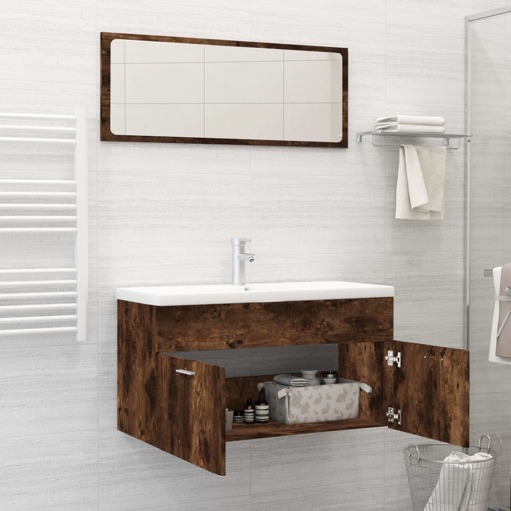 vidaXL 2 Piece Bathroom Furniture Set Smoked Oak Engineered Wood