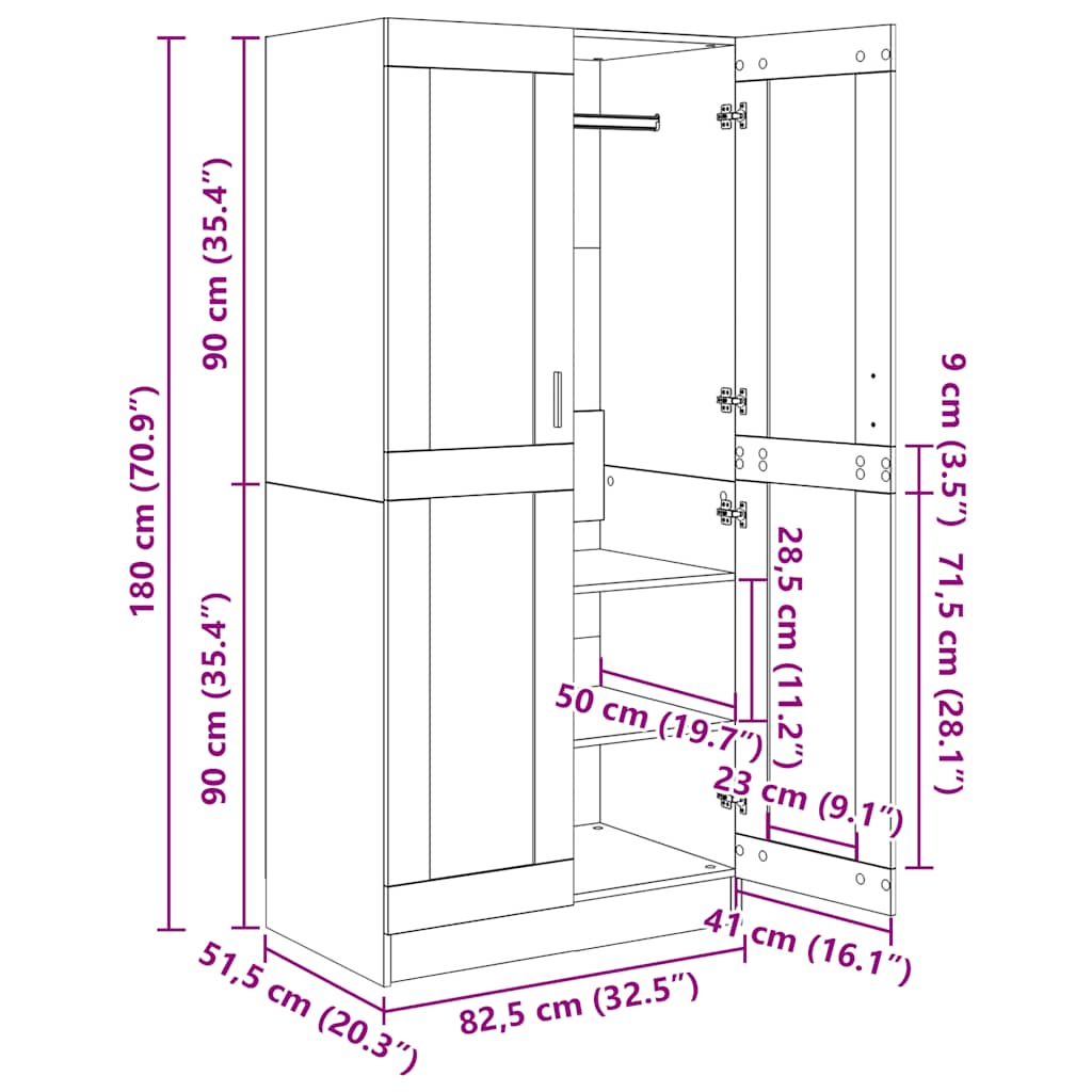 Wardrobe Smoked Oak 82,5x51,5x180 cm Engineered Wood