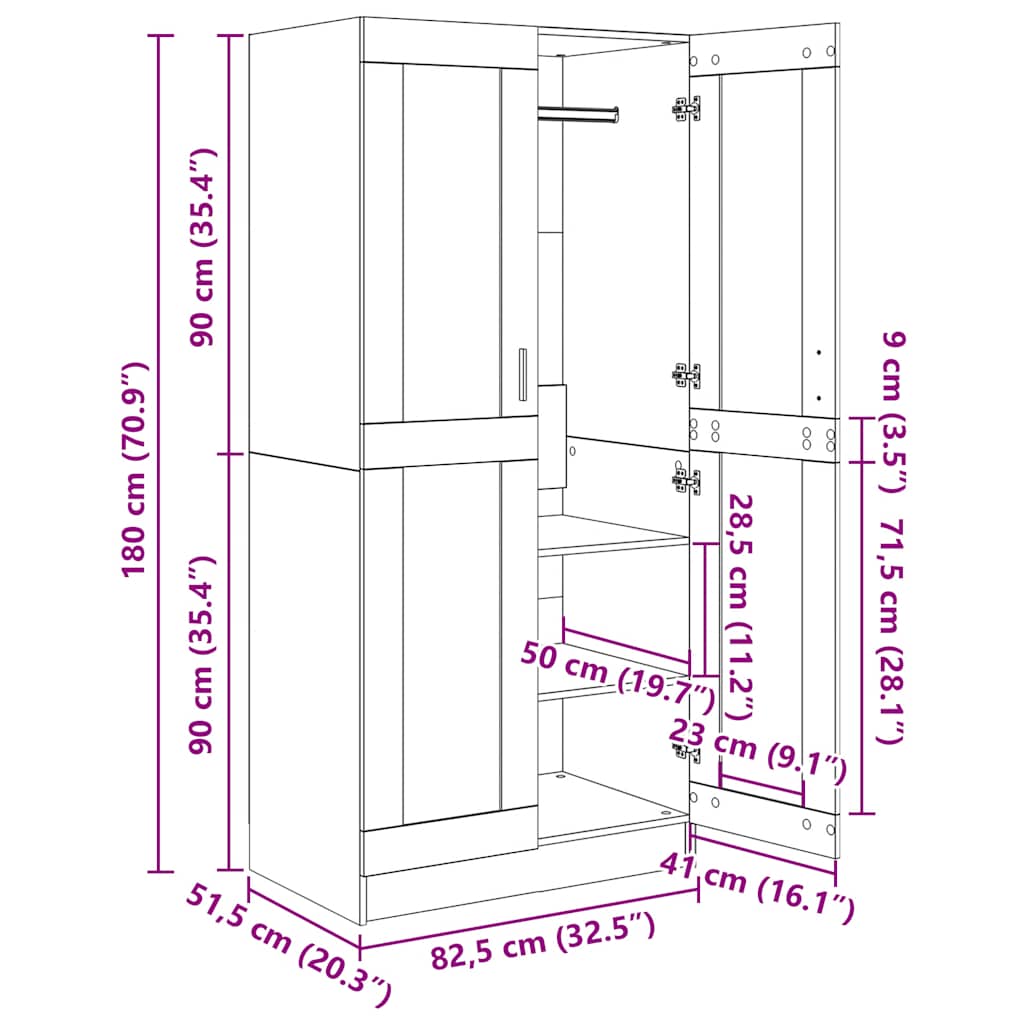 Wardrobe Grey Sonoma 82,5x51,5x180 cm Engineered Wood