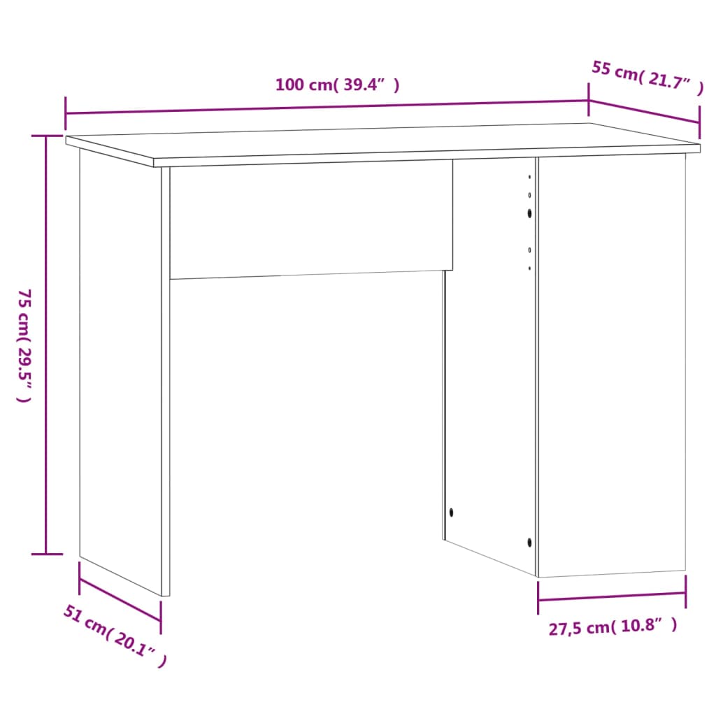 vidaXL Desk White 100x55x75 Engineered Wood