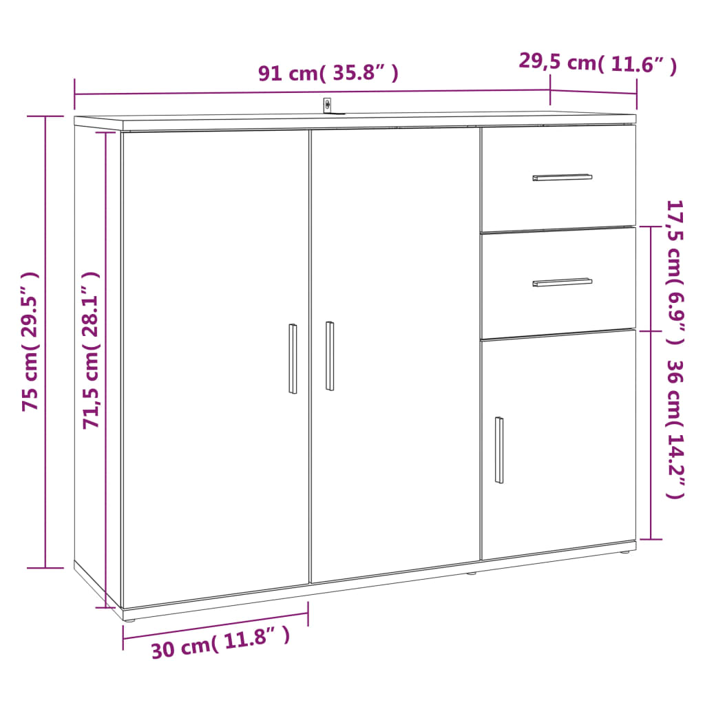 vidaXL Sideboard White 91x29.5x75 cm Engineered Wood