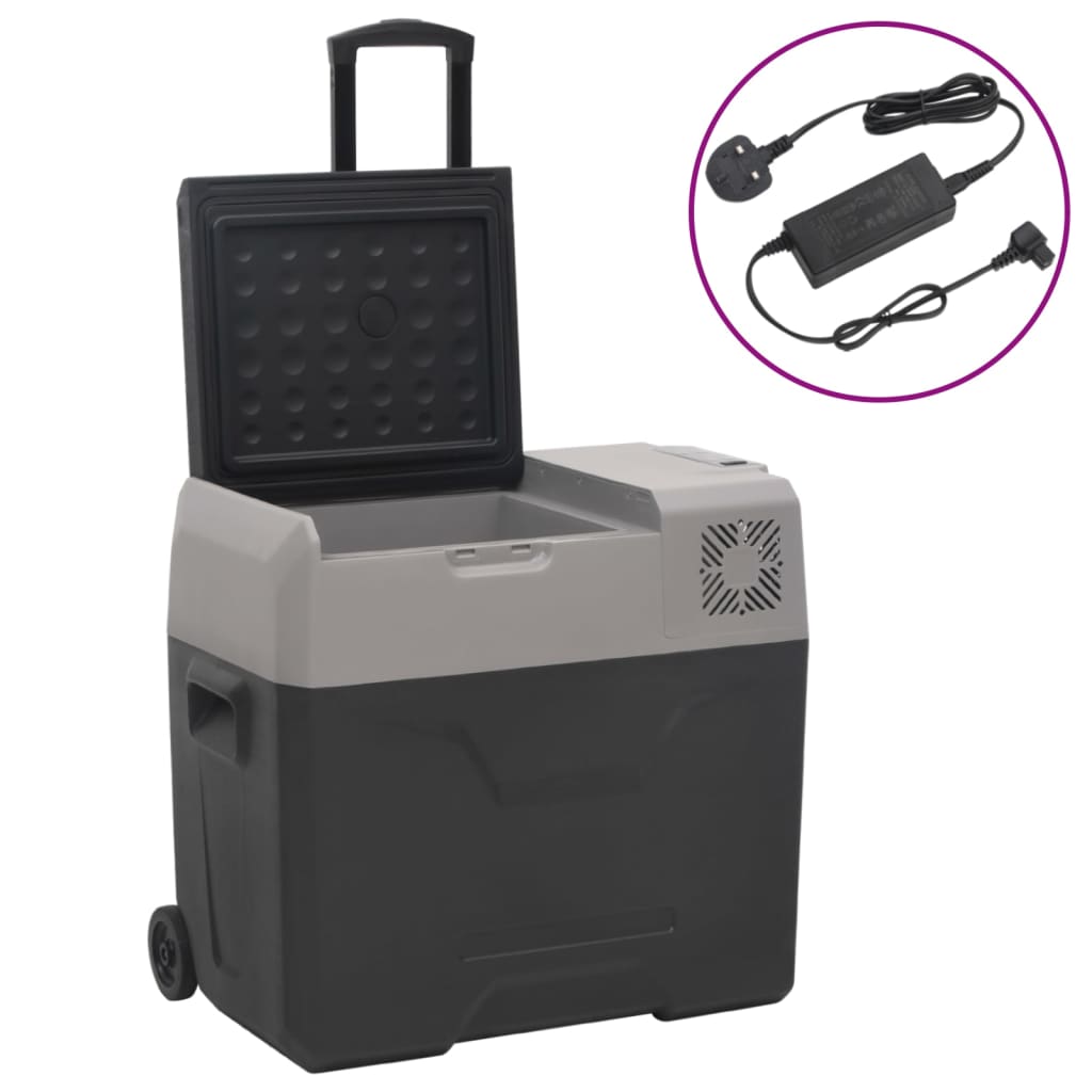 vidaXL Cool Box with Wheel and Adapter Black&Grey 30 L Polypropylene