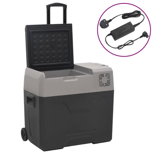 vidaXL Cool Box with Wheel and Adapter Black&Grey 30 L Polypropylene