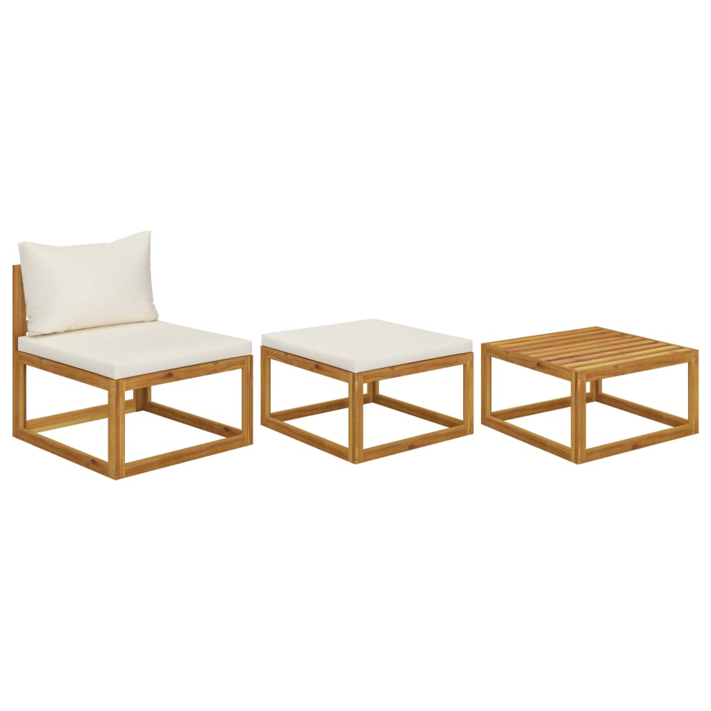 3 Piece Garden Lounge Set with Cushions Solid Wood Acacia