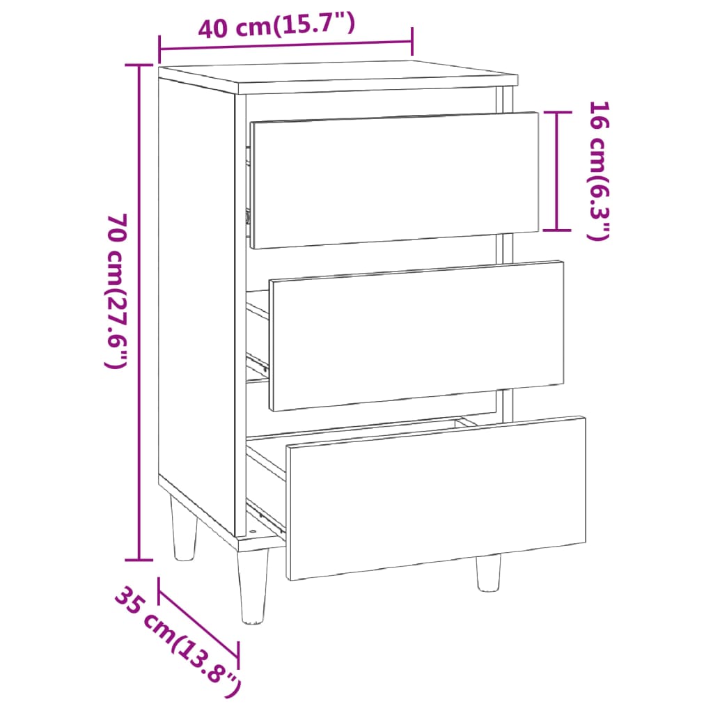 vidaXL Bedside Cabinet White 40x35x70 cm Engineered Wood