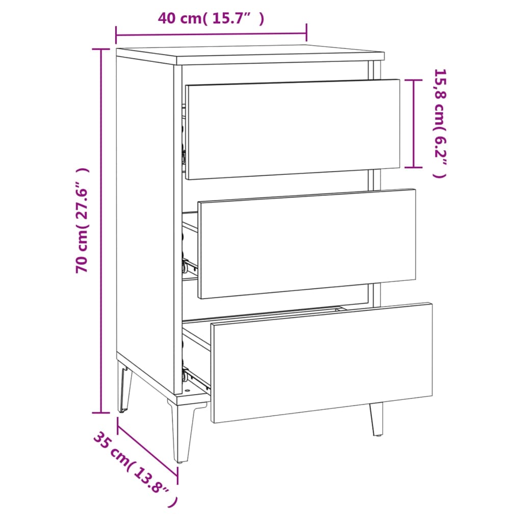 Bedside Cabinet Grey Sonoma 40x35x70 cm Engineered Wood